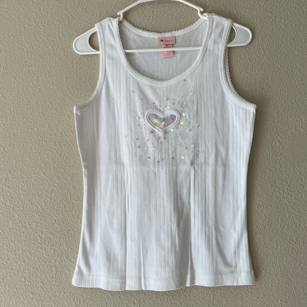 Y2K Sequin Heart 100% Cotton Tank Top
